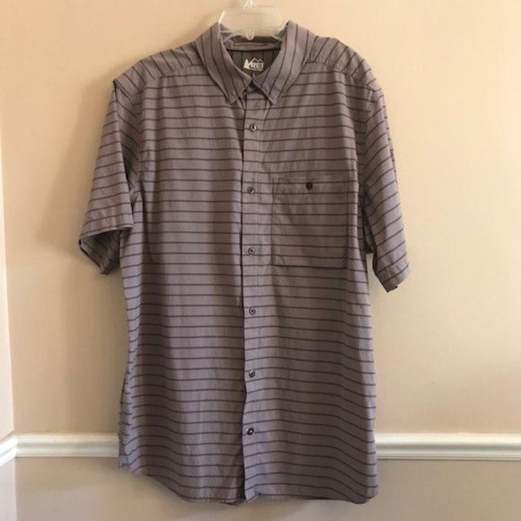 REI Other - REI Taupe/Brown Striped Short Sleeve Shirt -  Size Large